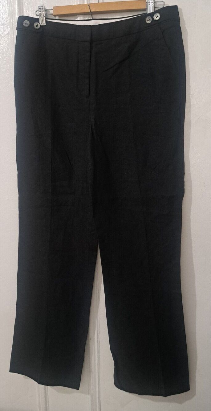 Talbots Womens Size 8 black pants 100% Linen Wide dress Pant tall fit Windsor